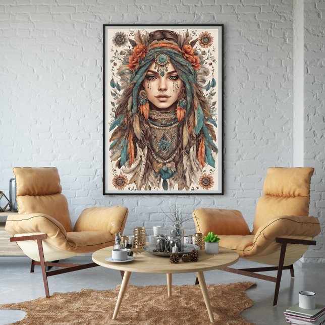 Boho Pretty Woman Vintage Art Poster (Boho Pretty Woman Vintage Art Poster )