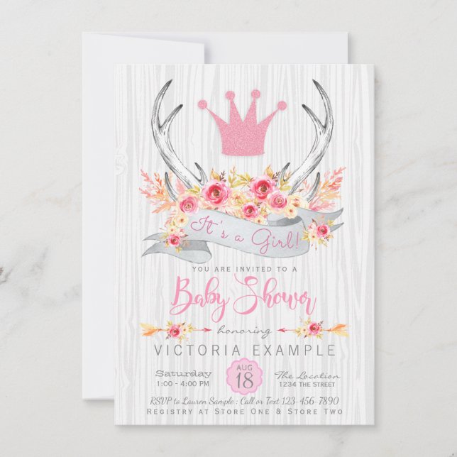Boho Princess Antler Tribal Baby Shower Invitation (Front)