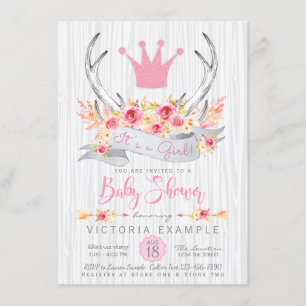 Boho Princess Antler Tribal Baby Shower Invitation