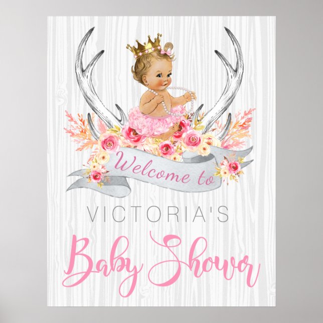 Boho Princess Baby Shower Sign Poster (Front)