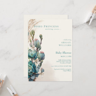 Boho Princess Cactus & Bows Baby Shower Invitation