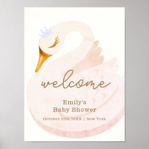 Boho Princess Swan Girl Baby Shower Welcome Poster