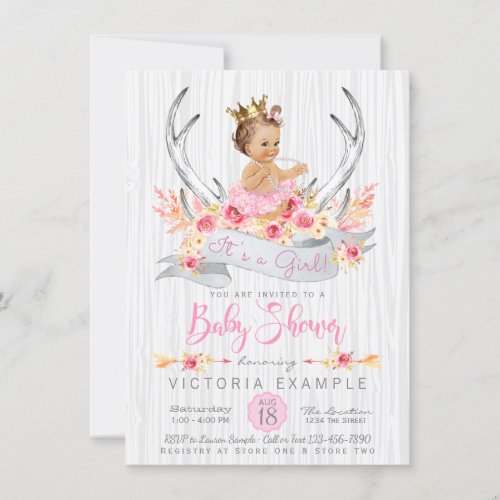 Boho Princess Tribal Antler Baby Shower Invitation