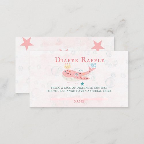 Boho Princess Whale Girl Baby Diaper Raffle Business Card
