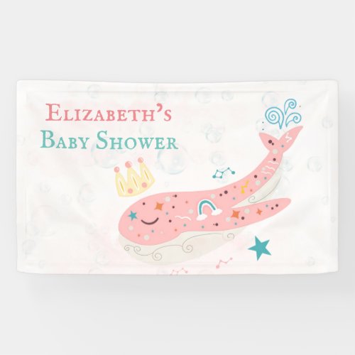 Boho Princess Whale Girl Baby Shower Banner