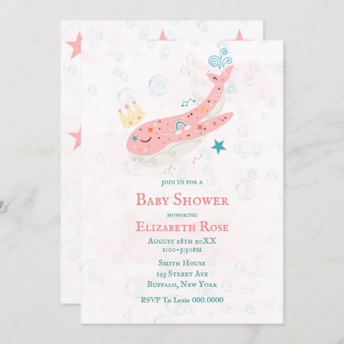 Boho Princess Whale Girl Baby Shower Invitations 