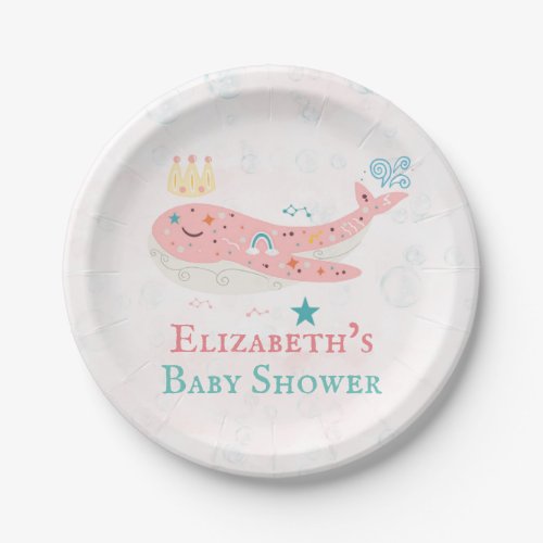 Boho Princess Whale Girl Baby Shower  Paper Plates