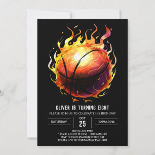 Boho Printable Fun Basketball Birthday Invitation