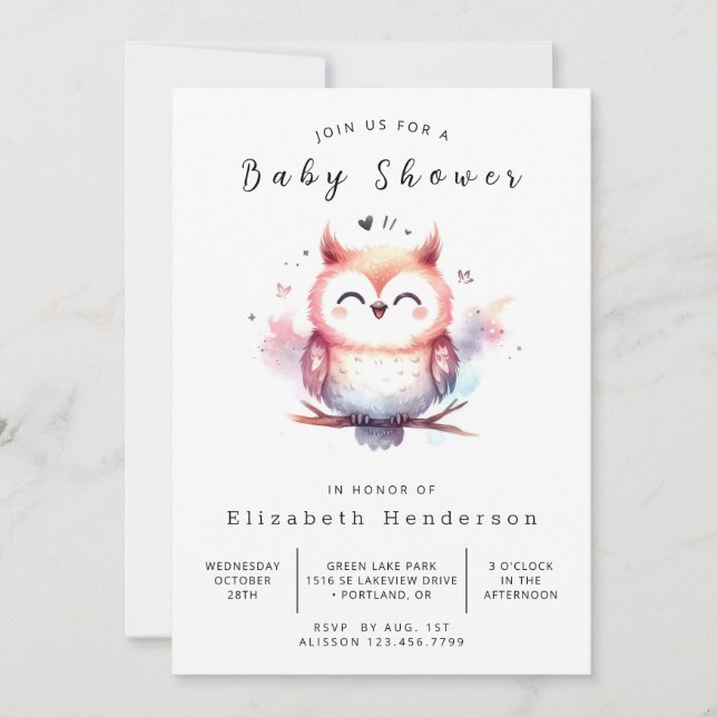 Boho Printable Owl Baby Shower Invitation (Front)