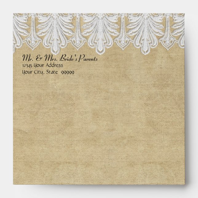 BOHO Printed Burlap n Lace gypsy Modern Mod Style Envelope (Front)