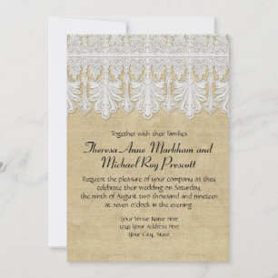 BOHO Printed Burlap n Lace gypsy Modern Mod Style Invitation