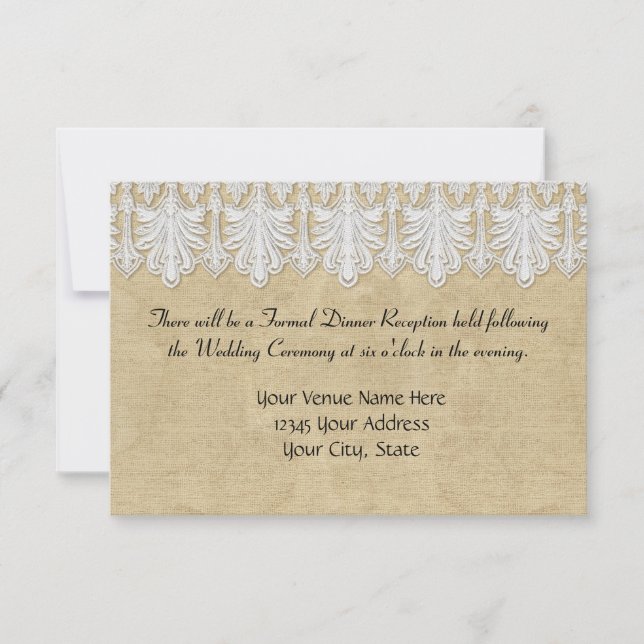 BOHO Printed Burlap n Lace gypsy Modern Mod Style Invitation (Front)