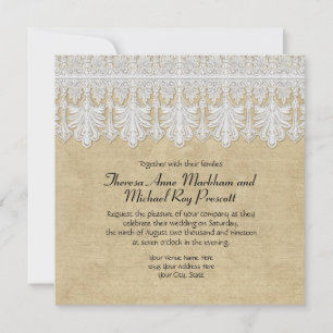 BOHO Printed Burlap n Lace gypsy Modern Mod Style Invitation