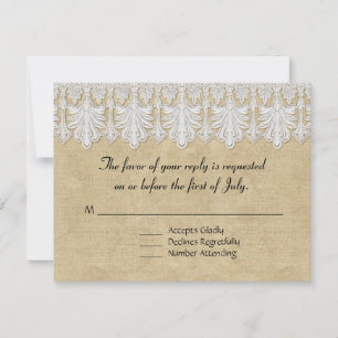 BOHO Printed Burlap n Lace gypsy Modern Mod Style RSVP Card