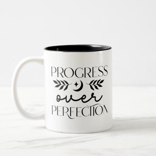 Boho Progress Over Perfection Inspirational Two_Tone Coffee Mug