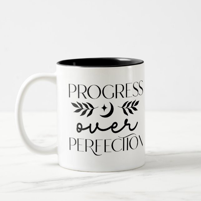 Boho Progress Over Perfection Yoga Two-Tone Coffee Mug (Left)