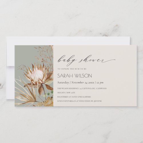 Boho Protea Dried Palm Floral Baby Shower Invite