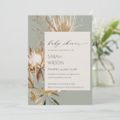 Boho Protea Dried Palm Floral Baby Shower Invite (Standing Front)