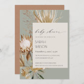 Boho Protea Dried Palm Floral Baby Shower Invite (Front/Back)