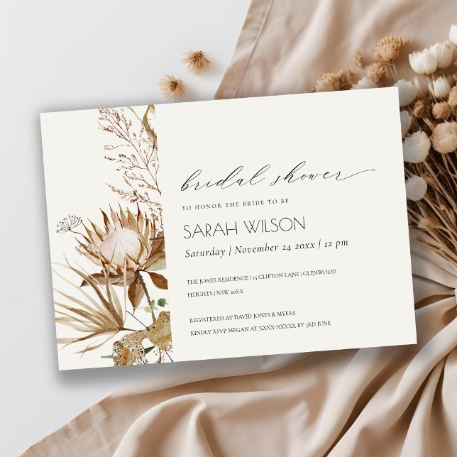 Boho Protea Dried Palm Floral Bridal Shower Invite (Creator Uploaded)