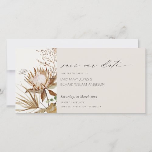 Boho Protea Dried Palm Floral Save the Date Card