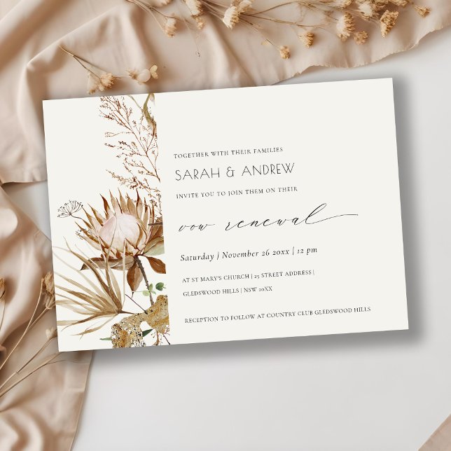 Boho Protea Dry Palm Floral Vow Renewal Invite (Creator Uploaded)