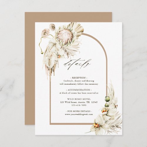 Boho Protea Pampas Grass Arch Wedding Details Enclosure Card