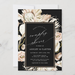 Boho Protea Pampas Grass Black Couples Shower Invitation