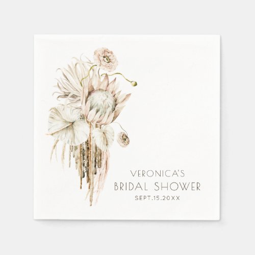 Boho Protea Pampas Grass Bridal Shower Napkins