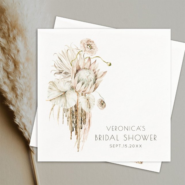 Boho Protea Pampas Grass Bridal Shower Napkins (Creator Uploaded)