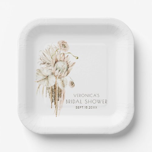 Boho Protea Pampas Grass Bridal Shower  Paper Plates