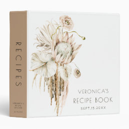 Boho Protea Pampas Grass Bridal Shower Recipe Book 3 Ring Binder