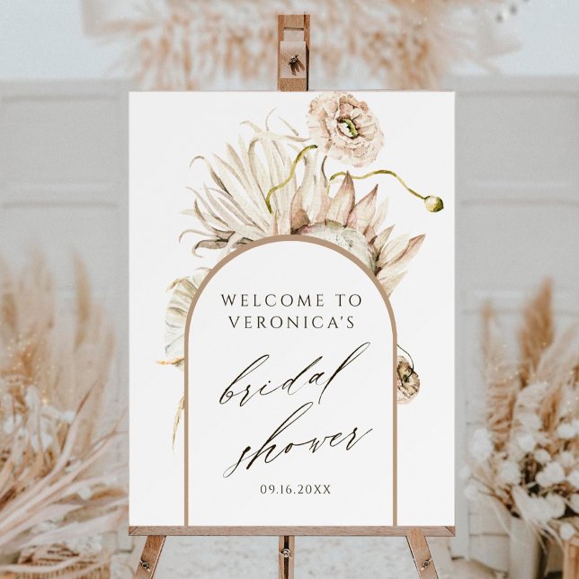 Boho Protea Pampas Grass Bridal Shower Welcome Foam Board (Creator Uploaded)