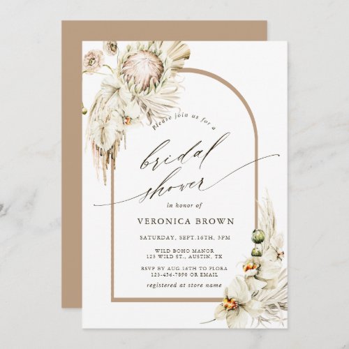 Boho Protea Pampas Grass Floral Arch Bridal Shower Invitation