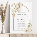 Boho Protea Pampas Grass Floral Arch Wedding Invitation<br><div class="desc">This wedding invitation features painted watercolor protea,  white orchids,  dry pampas grass,  white anthuriums,  wildflowers,  leaves with an arch frame,  and a camel color background on the back. For more advanced customization of this design,  please click the "customize further" link. Matching items are also available.</div>