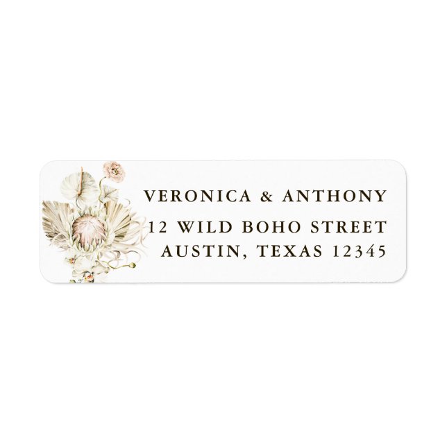 Boho Protea Pampas Grass Floral Return Address Label (Front)