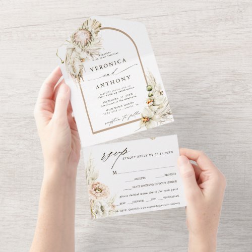 Boho Protea Pampas Grass Floral Wedding  All In One Invitation