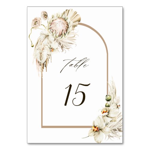Boho Protea Pampas Grass Floral Wedding Arch Table Number