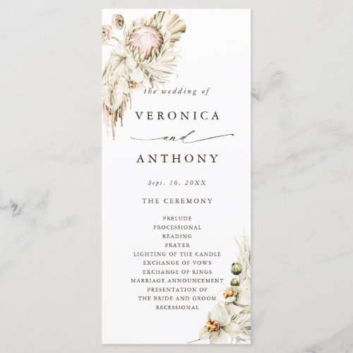 Boho Protea Pampas Grass Floral Wedding Ceremony  Program