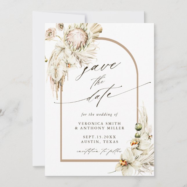 Boho Protea Pampas Grass Floral Wedding Photo Save The Date