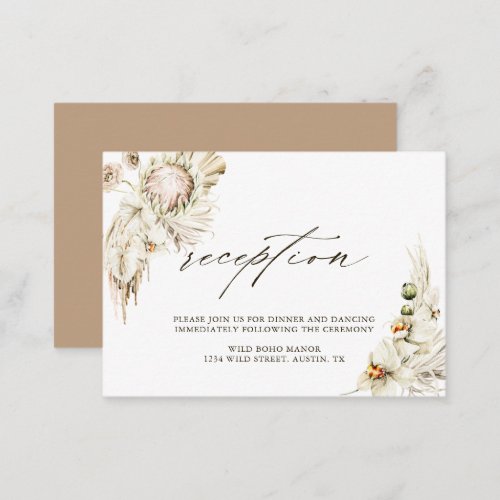 Boho Protea Pampas Grass Floral Wedding Reception  Enclosure Card