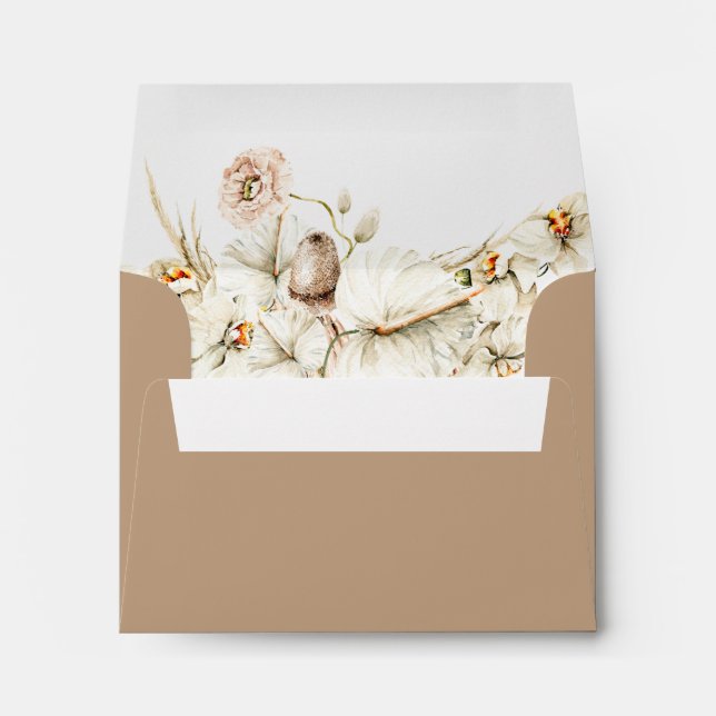 Boho Protea Pampas Grass Floral Wedding RSVP Envelope (Back (Bottom))