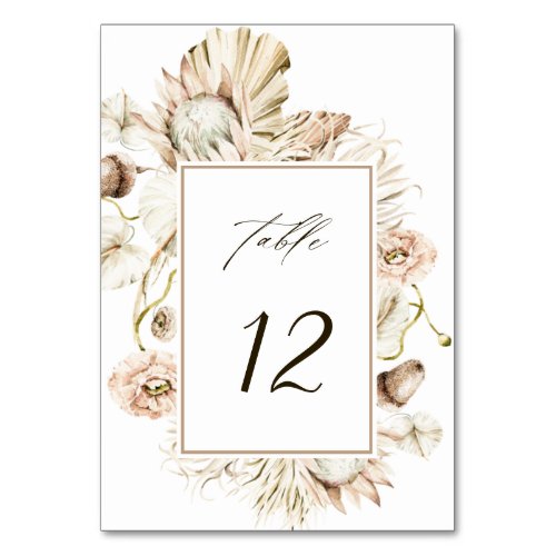 Boho Protea Pampas Grass Floral Wedding Table Number