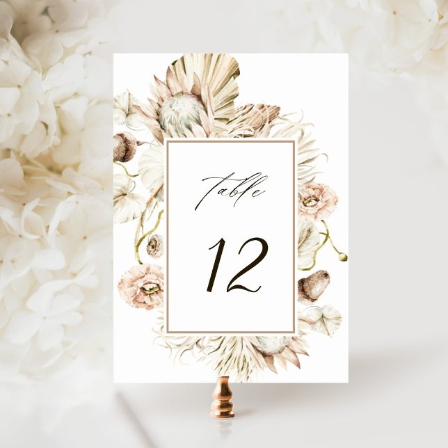 Boho Protea Pampas Grass Floral Wedding Table Number (Creator Uploaded)