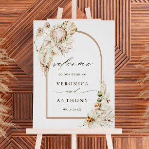 Boho Protea Pampas Grass Floral Wedding Welcome Foam Board