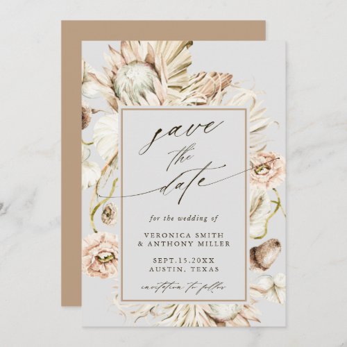 Boho Protea Pampas Grass Gray Wedding Photo Save The Date