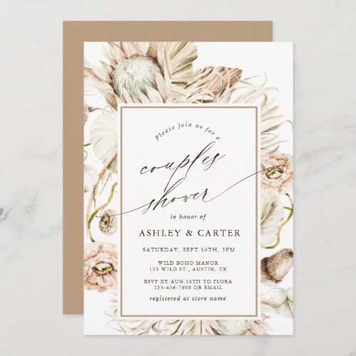 Boho Protea Pampas Grass Watercolor Couples Shower Invitation