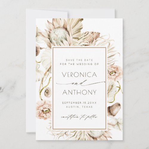 Boho Protea Pampas Grass Watercolor Wedding Photo  Save The Date