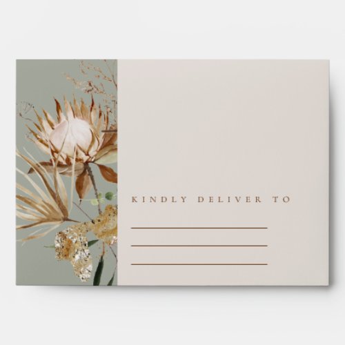 Boho Protea Saga Green Dry Palm Floral Wedding Envelope