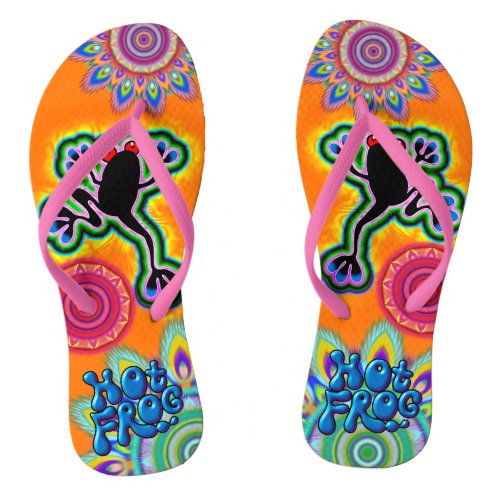 Boho psychedelic hot frog Flip Flops